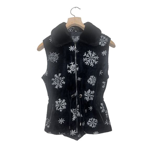Tsunami Black Fleece Winter Snowflake Full Zip Drawstring Vest Women’s Sz Small - Picture 1 of 7